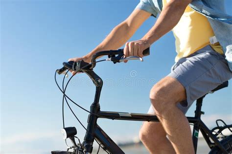 Close Up Of Man Riding Bicycle Along Summer Beach Stock Image Image Of Person Cycling 149077899