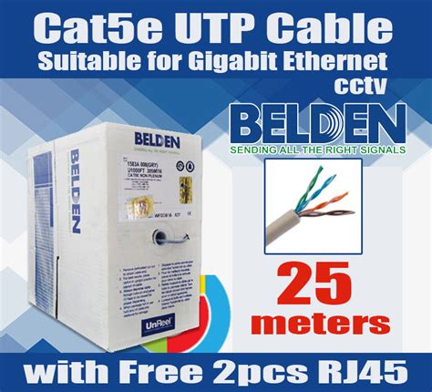 25 Meters Belden 1583a Cat 5e Utp Cable Unshielded Awg24 Gray Free Rj45