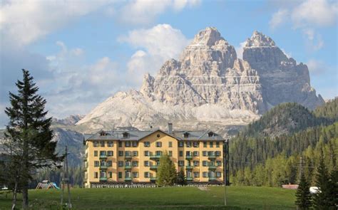 View Of The Grand Hotel Misurina Next To Misurina Lake In The Dolomites