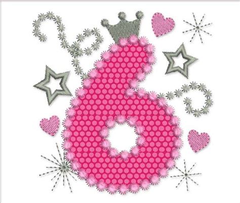 Birthday Pink Number 6 Applique Embroidery Design By Embroideryland