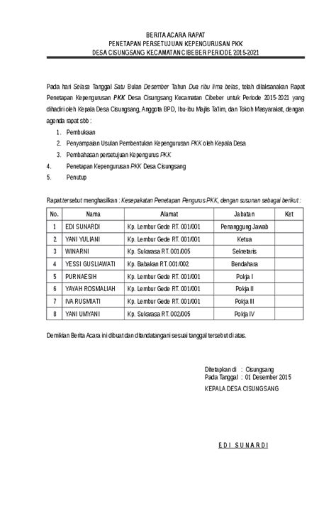 Berita acara panitia pelatihan kepemimpinan. Doc Berita Acara Rapat Pengurus Pkk Uze Harry Academia Edu
