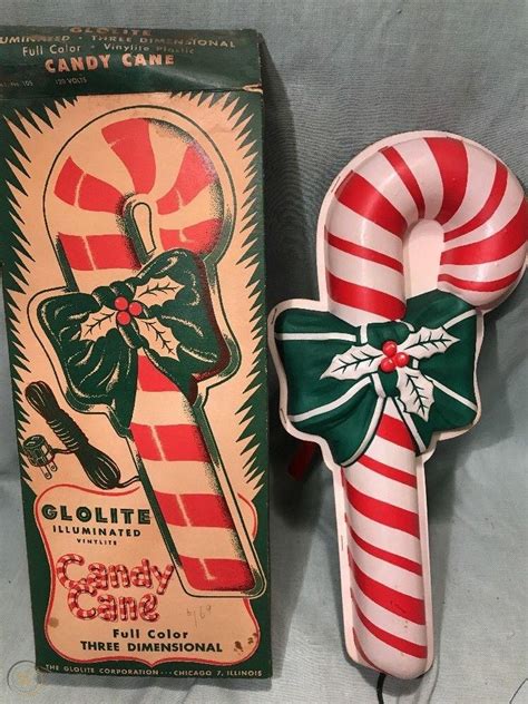 Vintage Blowmold Glolite Christmas Plastic Lighted Candy Cane 1950s