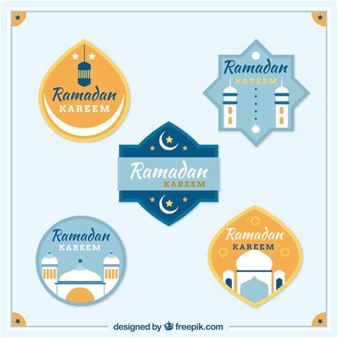 Free Vector Pack Of Ramadan Kareem Stickers In Flat Design
