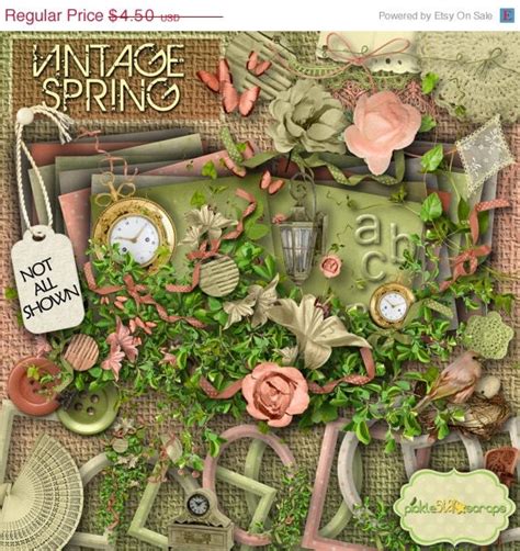 On Sale Vintage Spring Digital Scrapbook Kit By Picklestarscraps