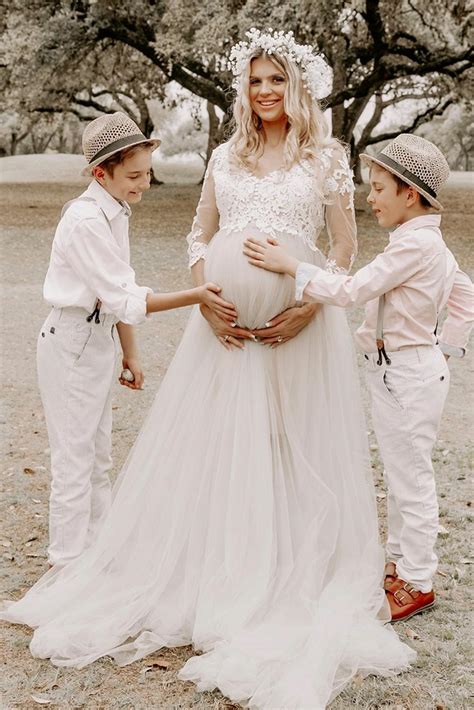 3 4 Sleeves Lace Maternity Dress For Photoshoot Tulle Skirt Loveangeldress