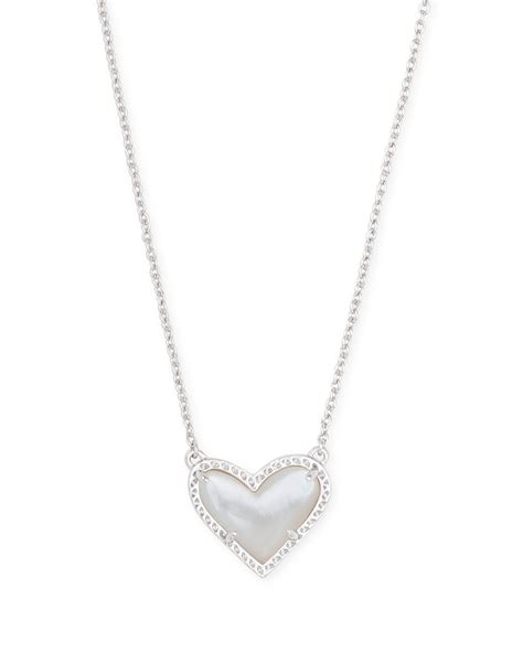 Kendra Scott Ari Silver Tone Heart Pendant In Ivory Mother Of Pearl