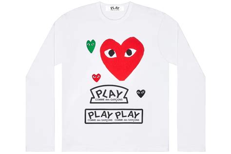 Cdg Play Multi Logo Red Heart Long Sleeve T Shirt White Cn