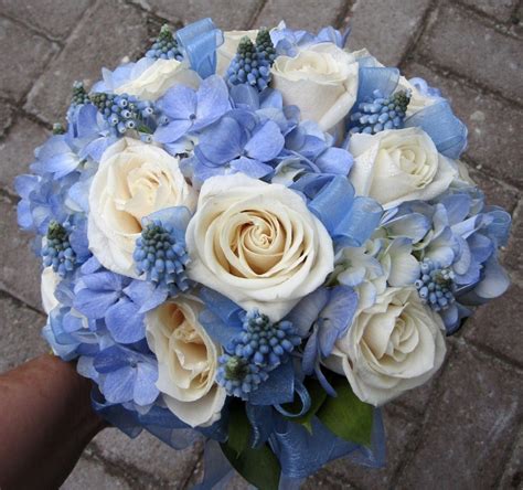 Bridal Bouquet With Blue Hydrangea And Ivory Roses Classy Flowers