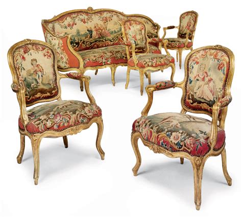 A Suite Of Louis Xv Giltwood And Aubusson Tapestry Seat Furniture