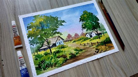 How To Paint Landscape Scenery Of Beautiful Nature Easy Watercolor