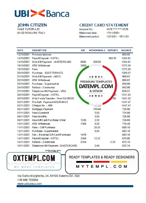 Italy Ubi Banca Bank Statement Easy To Fill Template In Excel And Pdf