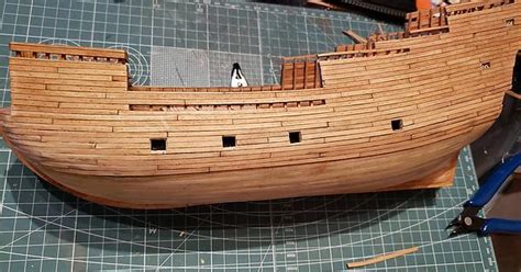 Mayflower S 2nd Layer Of Planking Half Finished Needs Sanding And