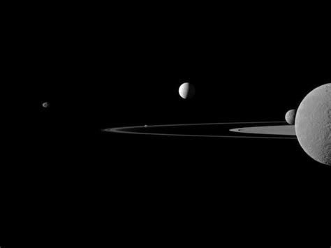 Cassinis Majestic Saturn Moon Quintet Universe Today