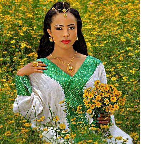 Ethiopian Woman Wearing A Green Amhara Traditional Dress Ethiopian Beauty Ethiopian Dress