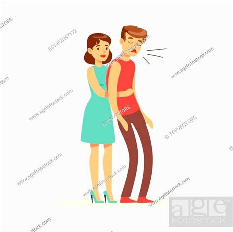 Woman Giving Choking Man A Heimlich Maneuver First Aid Vector Illustration On A White