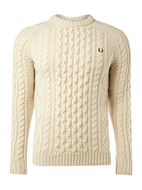 Fred Perry Aran Crew Knit Sweater In Natural For Men Lyst