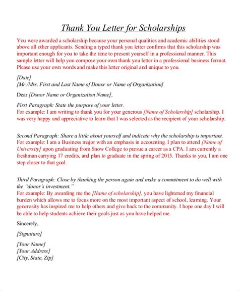 Free 11 Sample Thank You Letter For Scholarship In Ms Word Pdf