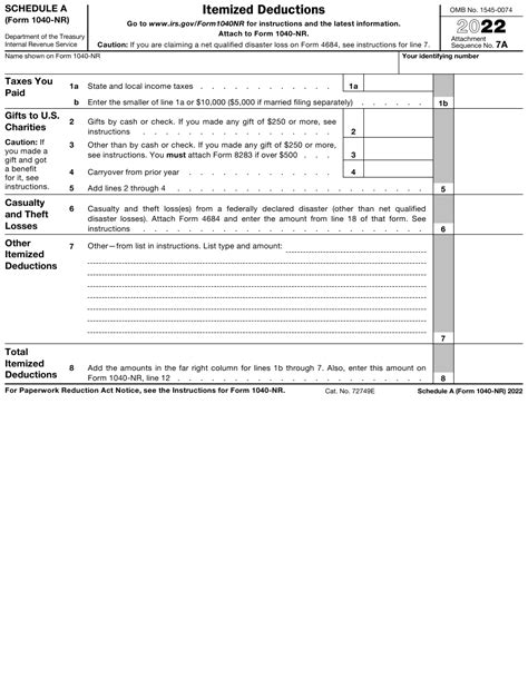 Irs Form 1040 Nr Schedule A Download Fillable Pdf Or Fill Online