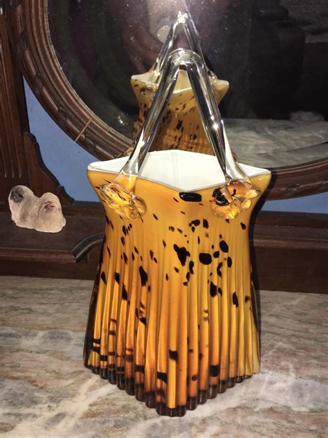 Murano Art Glass Purse Handbag Vase Hand Blown Ribbed Style Etsy