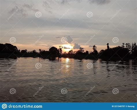 Sunset View On The Mahakam River Indonesia Stock Image Image Of