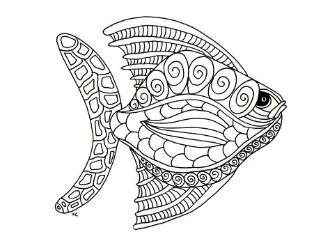 I just created a set of 20 zentangle animal coloring pages that are easier and less detailed. Fish zentangle step 1 - Fishes Adult Coloring Pages