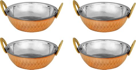 Zap Impex Indian Serving Bowl Copper Stainless Steel Hammered Karahi Indian Dishes And Portion