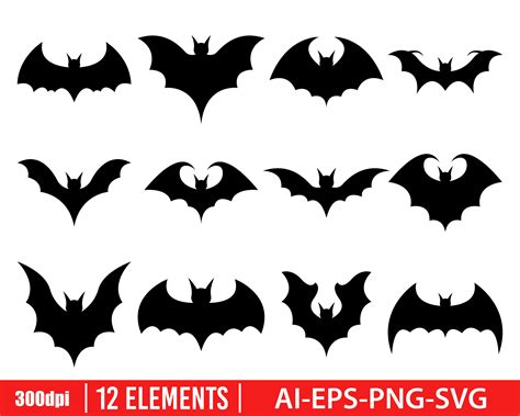 Bat Silhouette Clipart Vector Design Illustration Bat Set Etsy Uk