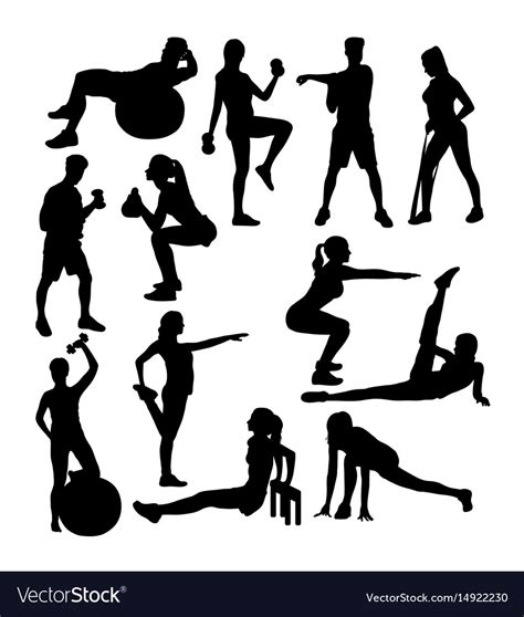 Elegant Women Silhouette Doing Fitness Exercise Vector Image
