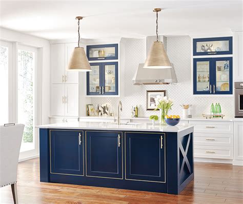 White Kitchen With A Custom Blue Kitchen Island Masterbrand