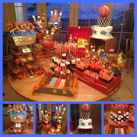 The difficult part is getting what you then you know what to start looking for as far as balloons, plates, centerpieces, napkins, cups, table clothes and other things you will need. #Basketball Themed Sweet Table and #Custom #Cake by Bella ...