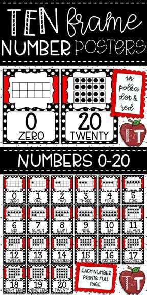 Ten Frame Number Posters With Numbers 0 20 In Red Black And White Colors