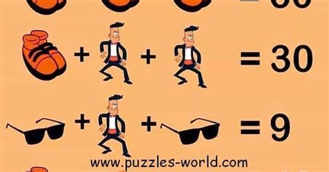 Jul 25, 2019 · for this puzzle, the correct answer is 11. Shoes + Shoes + Shoes = 60 puzzle | Puzzles World