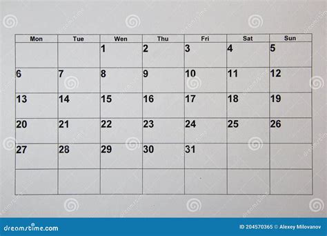Hoja De Calendario En Blanco Y Negro Imagen De Archivo Imagen De