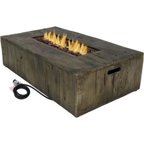 Rustic Faux Wood Propane Gas Fire Pit Table With Cover And Lava Rocks