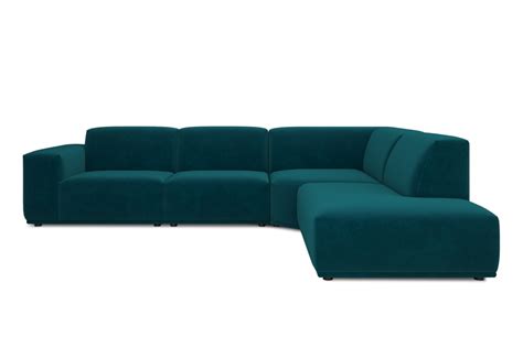 Todd Extended Sectional Chaise Sofa Right Facing Deep Teal Velvet