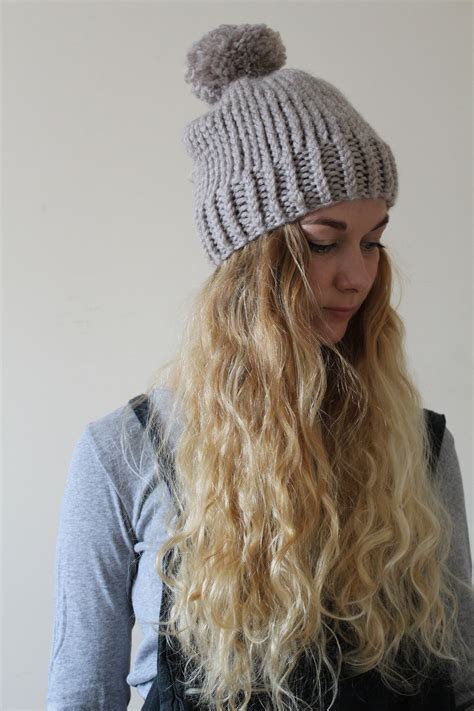 Basic Bobble Hat Knitting Pattern Super Chunky Knit Pattern Etsy