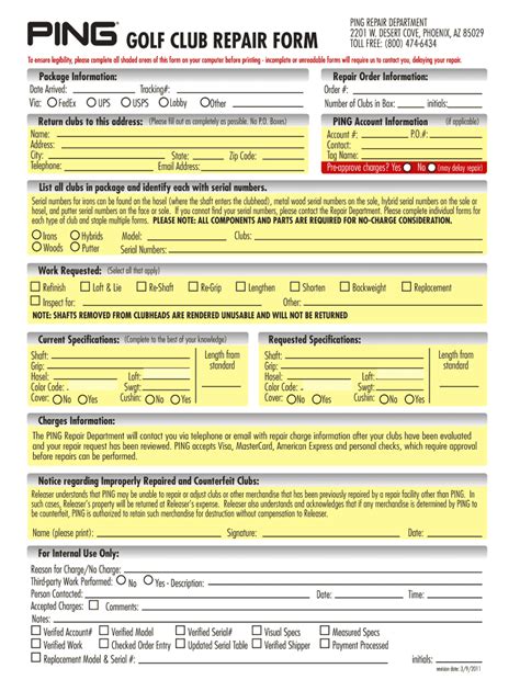 Ping Golf Club Repair Form 2013 2022 Fill And Sign Printable Template