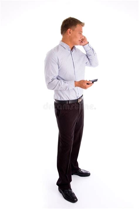 Standing American Man Talking On Cell Phone Stock Image Image Of
