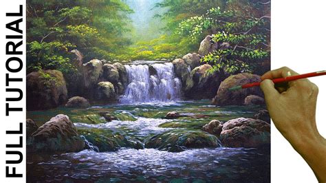 Acrylic Landscape Painting Tutorial Waterfalls And Rushing River In