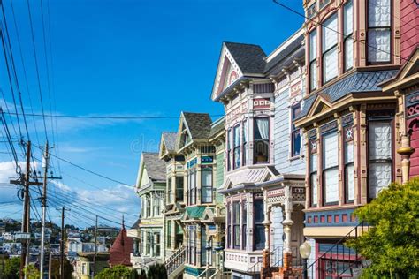 Colorful Victorian Houses In Castro Street San Francisco California
