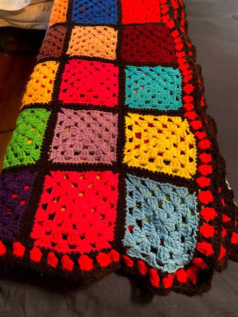 Hand Made Granny Square Crochet Afghan All The Colors Of The Etsy