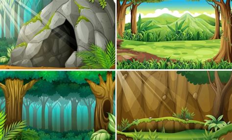Forest Scene With Cave And Trees 430953 Download Free Vectors Bbf