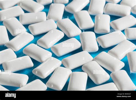 White Rectangular Chewing Gums On Blue Stock Photo Alamy