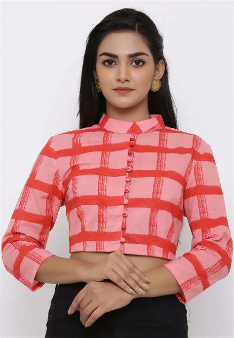 Printed Cotton Blouse In Pink Ujn582