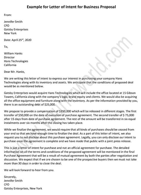 Letter Of Intent For Business Proposal Business Proposal Letter