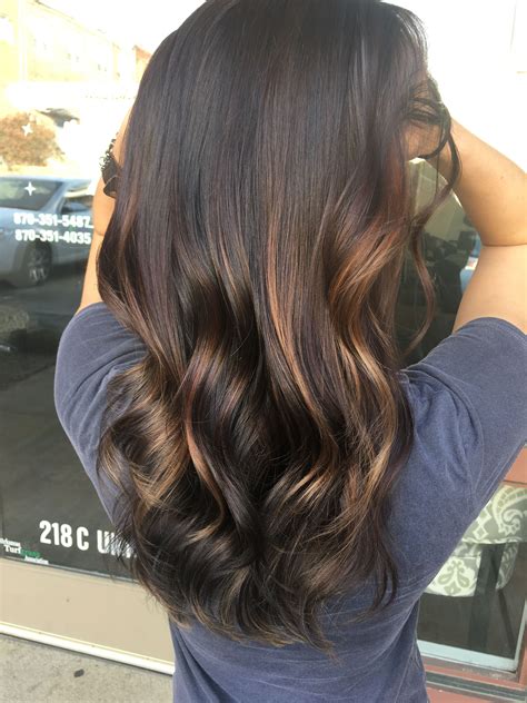 Dark Brunette Balayage Caramel Lowlights Balayage Brunette Dark