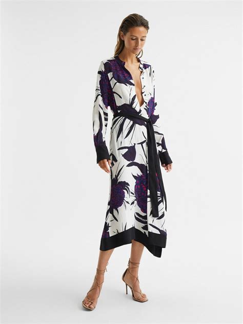 Reiss Lina Large Scale Floral Midi Dress In Purple Endource