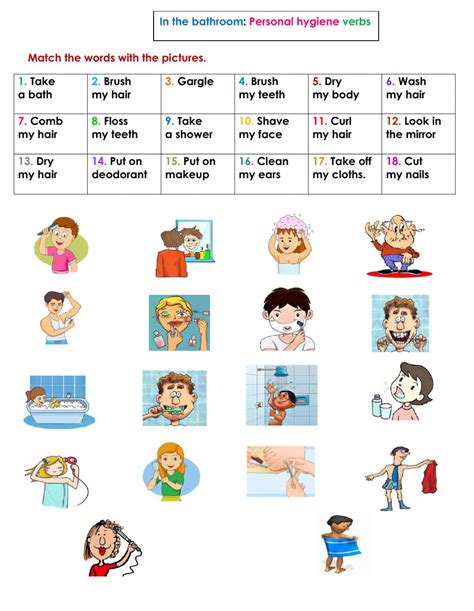 Printable preschool worksheet images free winter for kids. The bathroom: Personal hygiene verbs - Interactive worksheet