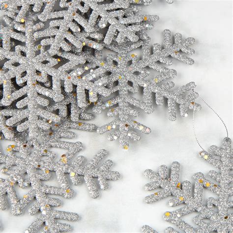Glittered Silver Snowflake Ornaments Christmas Ornaments Christmas