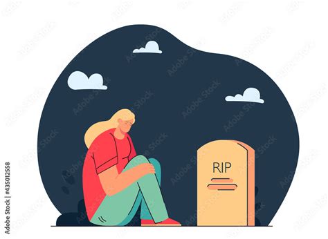 Girl Mourning Loss Of Loved One Flat Vector Illustration Cartoon